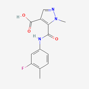 molecular formula C13H12FN3O3 B4368789 5-{[(3-fluoro-4-methylphenyl)amino]carbonyl}-1-methyl-1H-pyrazole-4-carboxylic acid 