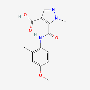 molecular formula C14H15N3O4 B4368826 5-{[(4-methoxy-2-methylphenyl)amino]carbonyl}-1-methyl-1H-pyrazole-4-carboxylic acid 