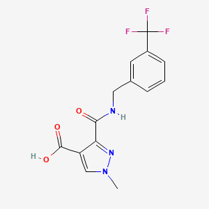 molecular formula C14H12F3N3O3 B4368902 1-methyl-3-({[3-(trifluoromethyl)benzyl]amino}carbonyl)-1H-pyrazole-4-carboxylic acid 