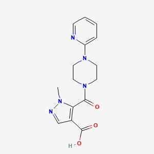 molecular formula C15H17N5O3 B4368911 1-methyl-5-{[4-(2-pyridinyl)-1-piperazinyl]carbonyl}-1H-pyrazole-4-carboxylic acid 