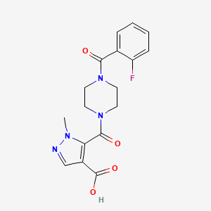 molecular formula C17H17FN4O4 B4368932 5-{[4-(2-FLUOROBENZOYL)PIPERAZINO]CARBONYL}-1-METHYL-1H-PYRAZOLE-4-CARBOXYLIC ACID 