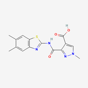 molecular formula C15H14N4O3S B4368965 3-{[(5,6-dimethyl-1,3-benzothiazol-2-yl)amino]carbonyl}-1-methyl-1H-pyrazole-4-carboxylic acid 