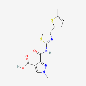 molecular formula C14H12N4O3S2 B4368990 1-methyl-3-({[4-(5-methyl-2-thienyl)-1,3-thiazol-2-yl]amino}carbonyl)-1H-pyrazole-4-carboxylic acid 