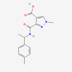 molecular formula C15H17N3O3 B4369011 1-methyl-3-({[1-(4-methylphenyl)ethyl]amino}carbonyl)-1H-pyrazole-4-carboxylic acid 