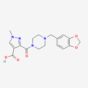 molecular formula C18H20N4O5 B4369023 3-{[4-(1,3-benzodioxol-5-ylmethyl)-1-piperazinyl]carbonyl}-1-methyl-1H-pyrazole-4-carboxylic acid 