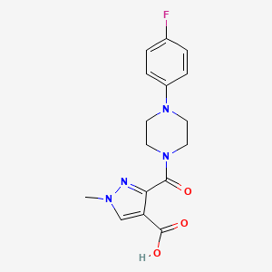 molecular formula C16H17FN4O3 B4369033 3-{[4-(4-fluorophenyl)-1-piperazinyl]carbonyl}-1-methyl-1H-pyrazole-4-carboxylic acid 