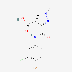 molecular formula C12H9BrClN3O3 B4369051 3-{[(4-bromo-3-chlorophenyl)amino]carbonyl}-1-methyl-1H-pyrazole-4-carboxylic acid 
