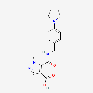 molecular formula C17H20N4O3 B4369095 1-methyl-5-({[4-(1-pyrrolidinyl)benzyl]amino}carbonyl)-1H-pyrazole-4-carboxylic acid 