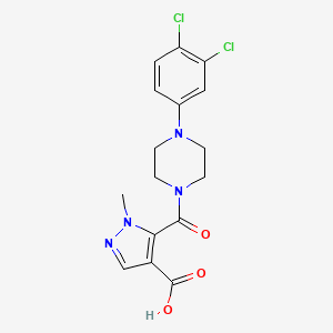 molecular formula C16H16Cl2N4O3 B4369103 5-{[4-(3,4-dichlorophenyl)-1-piperazinyl]carbonyl}-1-methyl-1H-pyrazole-4-carboxylic acid 