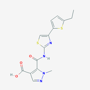 molecular formula C15H14N4O3S2 B4369106 5-({[4-(5-ethyl-2-thienyl)-1,3-thiazol-2-yl]amino}carbonyl)-1-methyl-1H-pyrazole-4-carboxylic acid 