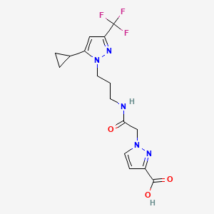 molecular formula C16H18F3N5O3 B4369130 1-[2-({3-[5-cyclopropyl-3-(trifluoromethyl)-1H-pyrazol-1-yl]propyl}amino)-2-oxoethyl]-1H-pyrazole-3-carboxylic acid 