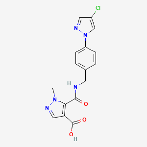 molecular formula C16H14ClN5O3 B4369136 5-({[4-(4-chloro-1H-pyrazol-1-yl)benzyl]amino}carbonyl)-1-methyl-1H-pyrazole-4-carboxylic acid 