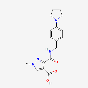 molecular formula C17H20N4O3 B4369234 1-methyl-3-({[4-(1-pyrrolidinyl)benzyl]amino}carbonyl)-1H-pyrazole-4-carboxylic acid 
