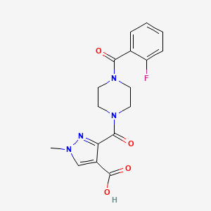 molecular formula C17H17FN4O4 B4369256 3-{[4-(2-fluorobenzoyl)-1-piperazinyl]carbonyl}-1-methyl-1H-pyrazole-4-carboxylic acid 