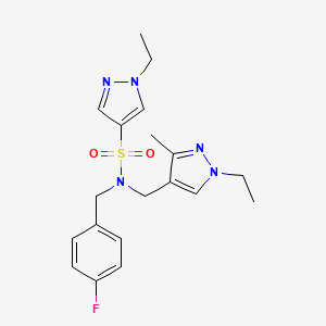 molecular formula C19H24FN5O2S B4369296 1-ethyl-N-[(1-ethyl-3-methyl-1H-pyrazol-4-yl)methyl]-N-(4-fluorobenzyl)-1H-pyrazole-4-sulfonamide 