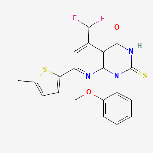 molecular formula C21H17F2N3O2S2 B4369334 5-(difluoromethyl)-1-(2-ethoxyphenyl)-2-mercapto-7-(5-methyl-2-thienyl)pyrido[2,3-d]pyrimidin-4(1H)-one 