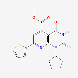 molecular formula C18H17N3O3S2 B4369376 methyl 1-cyclopentyl-2-mercapto-4-oxo-7-(2-thienyl)-1,4-dihydropyrido[2,3-d]pyrimidine-5-carboxylate 