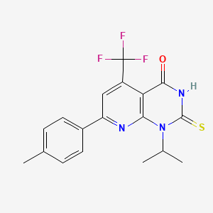 molecular formula C18H16F3N3OS B4369388 1-isopropyl-2-mercapto-7-(4-methylphenyl)-5-(trifluoromethyl)pyrido[2,3-d]pyrimidin-4(1H)-one 