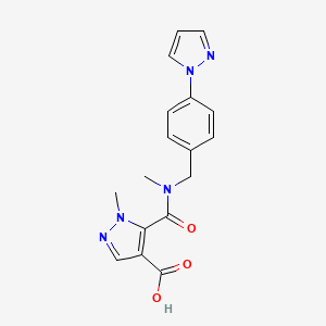molecular formula C17H17N5O3 B4369501 1-methyl-5-({methyl[4-(1H-pyrazol-1-yl)benzyl]amino}carbonyl)-1H-pyrazole-4-carboxylic acid 