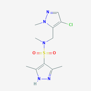molecular formula C11H16ClN5O2S B4369567 N-[(4-chloro-1-methyl-1H-pyrazol-5-yl)methyl]-N,3,5-trimethyl-1H-pyrazole-4-sulfonamide 