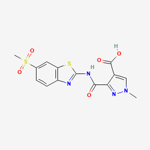 molecular formula C14H12N4O5S2 B4369620 1-methyl-3-({[6-(methylsulfonyl)-1,3-benzothiazol-2-yl]amino}carbonyl)-1H-pyrazole-4-carboxylic acid 