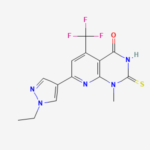 molecular formula C14H12F3N5OS B4369632 7-(1-ethyl-1H-pyrazol-4-yl)-2-mercapto-1-methyl-5-(trifluoromethyl)pyrido[2,3-d]pyrimidin-4(1H)-one 