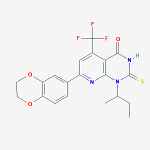 molecular formula C20H18F3N3O3S B4369644 1-sec-butyl-7-(2,3-dihydro-1,4-benzodioxin-6-yl)-2-mercapto-5-(trifluoromethyl)pyrido[2,3-d]pyrimidin-4(1H)-one 
