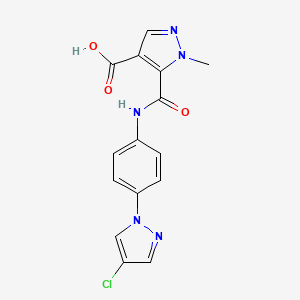 molecular formula C15H12ClN5O3 B4369674 5-({[4-(4-chloro-1H-pyrazol-1-yl)phenyl]amino}carbonyl)-1-methyl-1H-pyrazole-4-carboxylic acid 