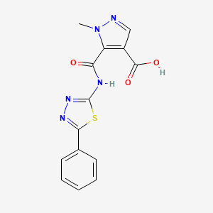 molecular formula C14H11N5O3S B4369813 1-methyl-5-{[(5-phenyl-1,3,4-thiadiazol-2-yl)amino]carbonyl}-1H-pyrazole-4-carboxylic acid 