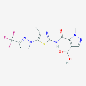 molecular formula C14H11F3N6O3S B4369819 1-methyl-5-[({4-methyl-5-[3-(trifluoromethyl)-1H-pyrazol-1-yl]-1,3-thiazol-2-yl}amino)carbonyl]-1H-pyrazole-4-carboxylic acid 