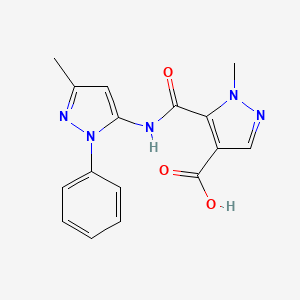 molecular formula C16H15N5O3 B4369825 1-methyl-5-{[(3-methyl-1-phenyl-1H-pyrazol-5-yl)amino]carbonyl}-1H-pyrazole-4-carboxylic acid 