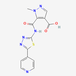 molecular formula C13H10N6O3S B4369832 1-methyl-5-({[5-(4-pyridinyl)-1,3,4-thiadiazol-2-yl]amino}carbonyl)-1H-pyrazole-4-carboxylic acid 