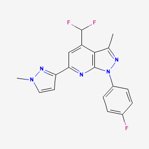 molecular formula C18H14F3N5 B4369974 4-(difluoromethyl)-1-(4-fluorophenyl)-3-methyl-6-(1-methyl-1H-pyrazol-3-yl)-1H-pyrazolo[3,4-b]pyridine 