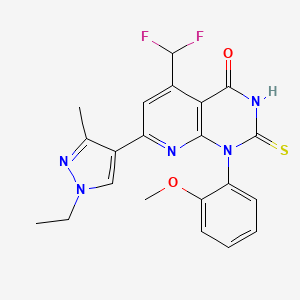 molecular formula C21H19F2N5O2S B4370076 5-(difluoromethyl)-7-(1-ethyl-3-methyl-1H-pyrazol-4-yl)-2-mercapto-1-(2-methoxyphenyl)pyrido[2,3-d]pyrimidin-4(1H)-one 