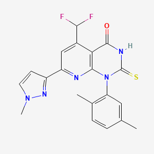 molecular formula C20H17F2N5OS B4370083 5-(difluoromethyl)-1-(2,5-dimethylphenyl)-2-mercapto-7-(1-methyl-1H-pyrazol-3-yl)pyrido[2,3-d]pyrimidin-4(1H)-one 