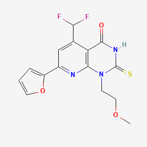 molecular formula C15H13F2N3O3S B4370247 5-(difluoromethyl)-7-(2-furyl)-2-mercapto-1-(2-methoxyethyl)pyrido[2,3-d]pyrimidin-4(1H)-one 