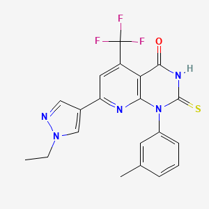 molecular formula C20H16F3N5OS B4370304 7-(1-ethyl-1H-pyrazol-4-yl)-2-mercapto-1-(3-methylphenyl)-5-(trifluoromethyl)pyrido[2,3-d]pyrimidin-4(1H)-one 