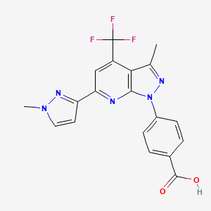 molecular formula C19H14F3N5O2 B4370328 4-[3-methyl-6-(1-methyl-1H-pyrazol-3-yl)-4-(trifluoromethyl)-1H-pyrazolo[3,4-b]pyridin-1-yl]benzoic acid 
