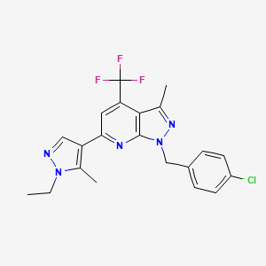 molecular formula C21H19ClF3N5 B4370518 1-(4-chlorobenzyl)-6-(1-ethyl-5-methyl-1H-pyrazol-4-yl)-3-methyl-4-(trifluoromethyl)-1H-pyrazolo[3,4-b]pyridine 