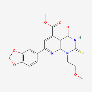 molecular formula C19H17N3O6S B4370627 methyl 7-(1,3-benzodioxol-5-yl)-2-mercapto-1-(2-methoxyethyl)-4-oxo-1,4-dihydropyrido[2,3-d]pyrimidine-5-carboxylate 