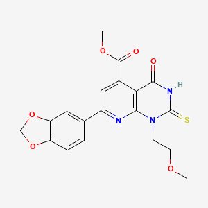 molecular formula C19H17N3O6S B4370627 Methyl 7-(1,3-benzodioxol-5-yl)-1-(2-methoxyethyl)-4-oxo-2-sulfanyl-1,4-dihydropyrido[2,3-d]pyrimidine-5-carboxylate 