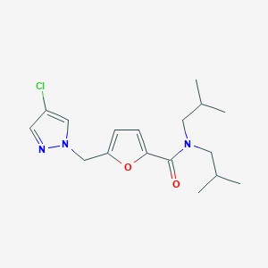 molecular formula C17H24ClN3O2 B4370796 5-[(4-chloro-1H-pyrazol-1-yl)methyl]-N,N-diisobutyl-2-furamide 