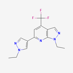molecular formula C14H14F3N5 B4370959 1-ethyl-6-(1-ethyl-1H-pyrazol-4-yl)-4-(trifluoromethyl)-1H-pyrazolo[3,4-b]pyridine 