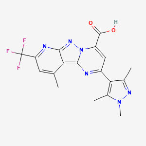 molecular formula C18H15F3N6O2 B4370998 10-methyl-8-(trifluoromethyl)-2-(1,3,5-trimethyl-1H-pyrazol-4-yl)pyrido[2',3':3,4]pyrazolo[1,5-a]pyrimidine-4-carboxylic acid 