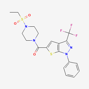 molecular formula C19H19F3N4O3S2 B4371029 5-{[4-(ethylsulfonyl)-1-piperazinyl]carbonyl}-1-phenyl-3-(trifluoromethyl)-1H-thieno[2,3-c]pyrazole 