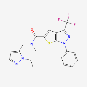 molecular formula C20H18F3N5OS B4371038 N-[(1-ethyl-1H-pyrazol-5-yl)methyl]-N-methyl-1-phenyl-3-(trifluoromethyl)-1H-thieno[2,3-c]pyrazole-5-carboxamide 