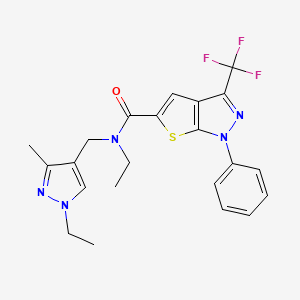 molecular formula C22H22F3N5OS B4371046 N-ethyl-N-[(1-ethyl-3-methyl-1H-pyrazol-4-yl)methyl]-1-phenyl-3-(trifluoromethyl)-1H-thieno[2,3-c]pyrazole-5-carboxamide 