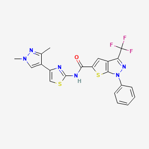 molecular formula C21H15F3N6OS2 B4371061 N-[4-(1,3-dimethyl-1H-pyrazol-4-yl)-1,3-thiazol-2-yl]-1-phenyl-3-(trifluoromethyl)-1H-thieno[2,3-c]pyrazole-5-carboxamide 