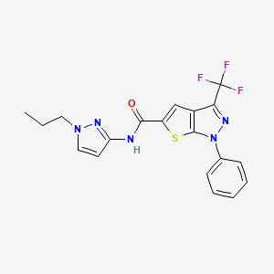 molecular formula C19H16F3N5OS B4371145 1-phenyl-N-(1-propyl-1H-pyrazol-3-yl)-3-(trifluoromethyl)-1H-thieno[2,3-c]pyrazole-5-carboxamide 
