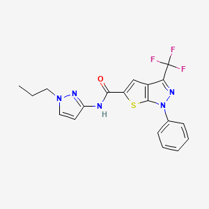 molecular formula C19H16F3N5OS B4371145 1-PHENYL-N~5~-(1-PROPYL-1H-PYRAZOL-3-YL)-3-(TRIFLUOROMETHYL)-1H-THIENO[2,3-C]PYRAZOLE-5-CARBOXAMIDE 